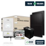 KIT Fotovoltaico Monofase 5kW con Inverter Ibrido, 12 Moduli TIER-1 400W (4.8kW) Full Black con Accumulo LFP 10kWh e Quadro Combinato 1-1 AC-DC 5kW