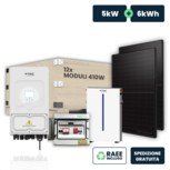 KIT Fotovoltaico Monofase 5kW con Inverter Ibrido, 12 Moduli TIER-1 410W (4.92kW) Full Black con Accumulo LFP 6kWh e Quadro Combinato 1-1 AC-DC 5kW