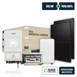 KIT Fotovoltaico Monofase 6kW con Inverter Ibrido, 15 Moduli TIER-1 400W (6kW) Full Black con Accumulo LFP 10kWh e Quadro Combinato 2-2 AC-DC 6kW