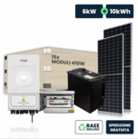 KIT Fotovoltaico Monofase 6kW con Inverter Ibrido, 15 Moduli TIER-1 410W (6.1kW) Silver Frame con Accumulo LFP 10kWh e Quadro Combinato 2-2 AC-DC 6kW