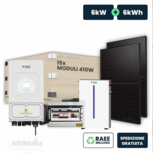 KIT Fotovoltaico Monofase 6kW con Inverter Ibrido, 15 Moduli TIER-1 410W (6.15kW) Full Black con Accumulo LFP 6kWh e Quadro Combinato 2-2 AC-DC 6kW
