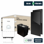 KIT Fotovoltaico Monofase 8kW con Inverter Ibrido, 24 Moduli TIER-1 410W (9.84kW) Full Black con Accumulo LFP 10kWh