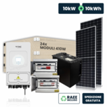 KIT Fotovoltaico Trifase 10kW con Inverter Ibrido, 24 Moduli 410W TIER-1 (9.8kW) Silver Frame con Accumulo LFP 10kWh e Quadri DC 2/2 e AC 1/1 10kW