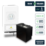 Kit Fotovoltaico Monofase 6kW con Inverter Ibrido Deye bianco e Batteria LiFePO4 10kWh, Doppio MPPT, CEI 0-21, WiFi, Garanzia 10 Anni