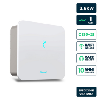 SINEXCEL Inverter Fotovoltaico Isuna Monofase Ibrido On-Grid/Off-Grid 3.6kW, Doppio MPPT, CEI 0-21, WiFi e Meter Inclusi, Garanzia 10 Anni IP65