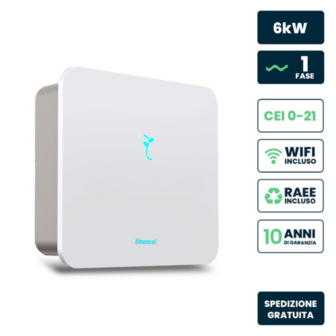 SINEXCEL Inverter Fotovoltaico Isuna Monofase Ibrido On-Grid/Off-Grid 6kW, Doppio MPPT, CEI 0-21, WiFi e Meter Inclusi, Garanzia 10 Anni IP65