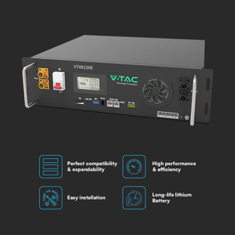 Batteria di Accumulo 5.12kWh al Litio-Ferro-Fosfato LiFePO4 BMS Integrato Modulo da Rack per Inverter Fotovoltaici CEI 0-21 51.2V 100Ah Garanzia 10 Anni