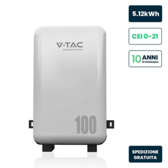 Batteria di Accumulo 5.12kWh al Litio-Ferro-Fosfato LiFePO4 BMS Integrato per Inverter Fotovoltaici CEI 0-21 51.2V 100Ah IP65 Garanzia 10 Anni