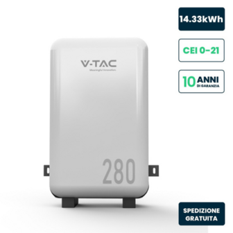 Batteria di Accumulo 14.33kWh al Litio-Ferro-Fosfato LiFePO4 BMS Integrato per Inverter Fotovoltaici CEI 0-21 51.2V 280Ah IP65 Garanzia 10 Anni