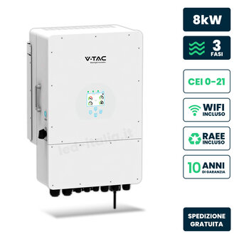 Inverter Fotovoltaico Deye Trifase Ibrido On-Grid/Off-Grid 8kW, Doppio MPPT, CEI 0-21, Schermo LCD Touch, WiFi e TA Inclusi, Garanzia 10 Anni IP65
