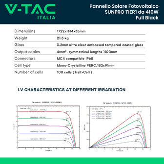 V-TAC Italia KIT Fotovoltaico Monofase 3kW con Inverter Ibrido, 9 Moduli TIER-1 410W (3.69kW) Full Black, Quadro Combinato 1-1 AC-DC 3kW senza Accumulo