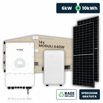 KIT Fotovoltaico Trifase 6kW con Inverter Ibrido Deye, 14 Moduli JINKO TIER-1 440W TOPCon Black Frame con Accumulo LFP 10kWh