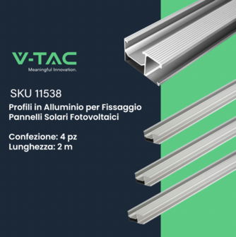 Profili in Alluminio Lunghezza 2m Argento per Fissaggio Pannelli Solari Fotovoltaici (Confezione 4 Pezzi)