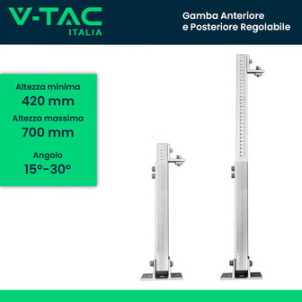 V-TAC Gamba Anteriore e Posteriore Regolabile in Altezza 420-700mm e Inclinazione 15&deg;-30&deg; per Pannelli Solari Fotovoltaici