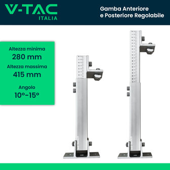 V-TAC Gamba Anteriore e Posteriore Regolabile in Altezza 280-415mm e Inclinazione 10&deg;-15&deg; per Pannelli Solari Fotovoltaici