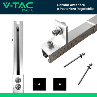 V-TAC Gamba Anteriore e Posteriore Regolabile in Altezza 280-415mm e Inclinazione 10&deg;-15&deg; per Pannelli Solari Fotovoltaici