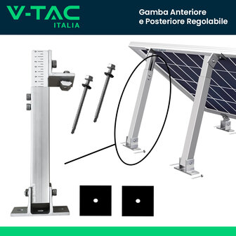 V-TAC Gamba Anteriore e Posteriore Regolabile in Altezza 280-415mm e Inclinazione 10&deg;-15&deg; per Pannelli Solari Fotovoltaici