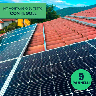 Kit Struttura in Alluminio per montaggio 9 Pannelli Fotovoltaici 35mm per installazione su Tetto con Tegole