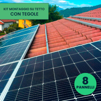 Kit Struttura in Alluminio per montaggio 8 Pannelli Fotovoltaici 35mm per installazione su Tetto con Tegole