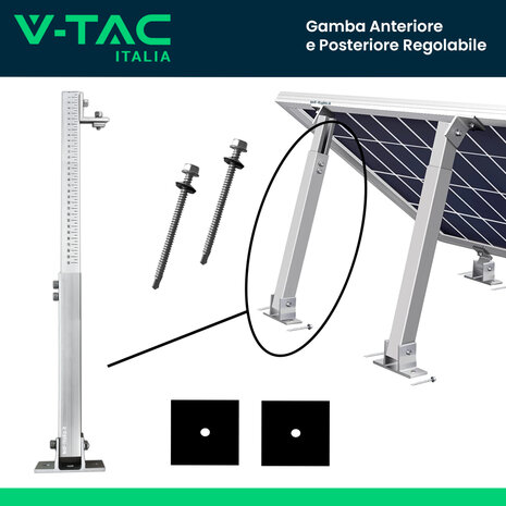 V-TAC Gamba Anteriore e Posteriore Regolabile in Altezza 420-700mm e Inclinazione 15°-30° per Pannelli Solari Fotovoltaici